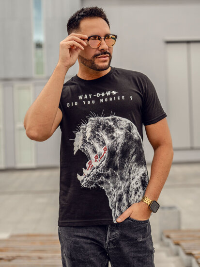 Camiseta de manga corta con impresión para hombre negro Bolf 181519A