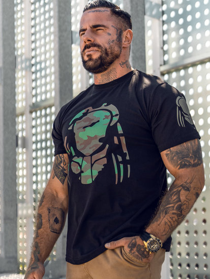 Camiseta de manga corta con impresión para hombre negro Bolf 192379A