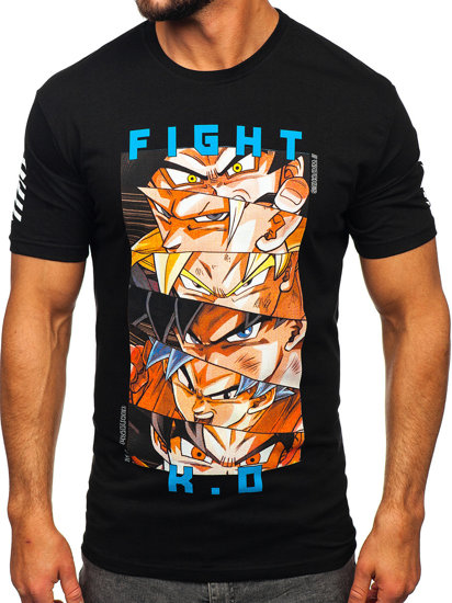 Camiseta de manga corta con impresión para hombre negro Bolf 2611