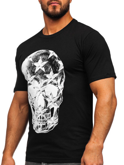 Camiseta de manga corta con impresión para hombre negro Bolf 6300