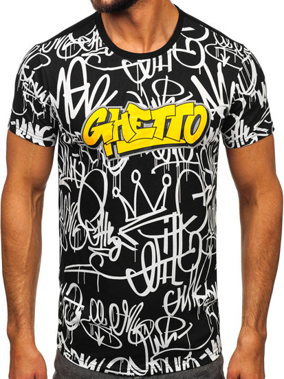 Camiseta de manga corta con impresión para hombre negro Bolf 8T953