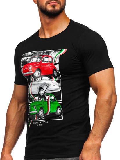 Camiseta de manga corta con impresión para hombre negro Bolf HM918