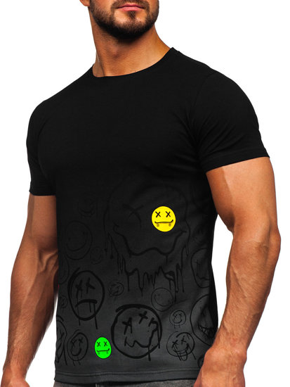 Camiseta de manga corta con impresión para hombre negro Bolf HS7225