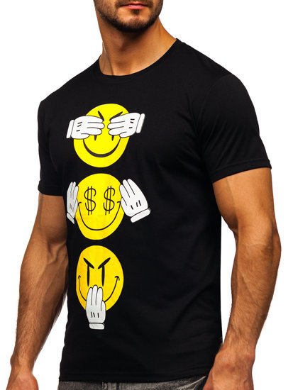 Camiseta de manga corta con impresión para hombre negro Bolf KS2385