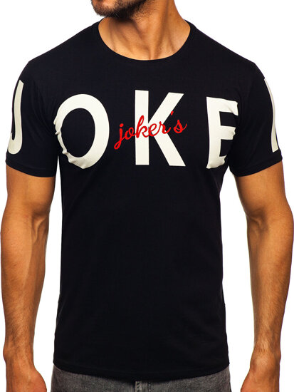 Camiseta de manga corta con impresión para hombre negro Bolf M195