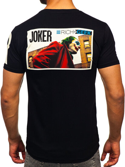 Camiseta de manga corta con impresión para hombre negro Bolf M195