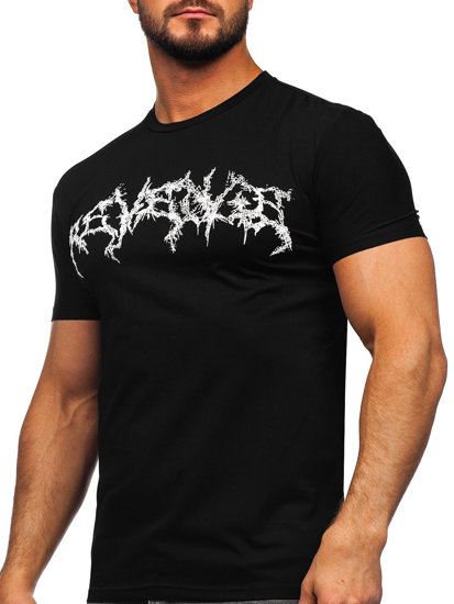 Camiseta de manga corta con impresión para hombre negro Bolf MT3027