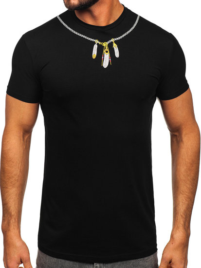 Camiseta de manga corta con impresión para hombre negro Bolf MT3051