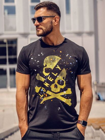 Camiseta de manga corta con impresión para hombre negro Bolf Y70008A