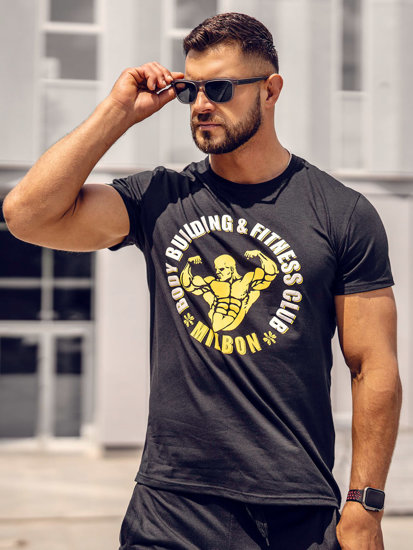 Camiseta de manga corta con impresión para hombre negro Bolf Y70015A