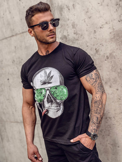 Camiseta de manga corta con impresión para hombre negro Bolf Y70019A