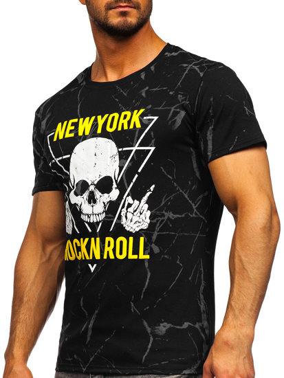 Camiseta de manga corta con impresión para hombre negro Bolf Y70030