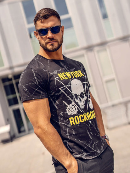 Camiseta de manga corta con impresión para hombre negro Bolf Y70030A