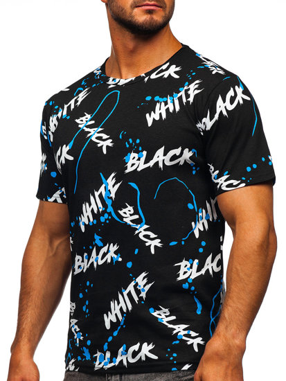 Camiseta de manga corta con impresión para hombre negro y azul Bolf 14939