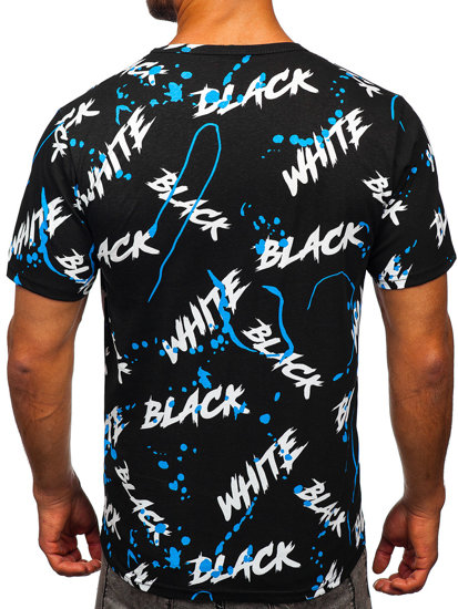 Camiseta de manga corta con impresión para hombre negro y azul Bolf 14939