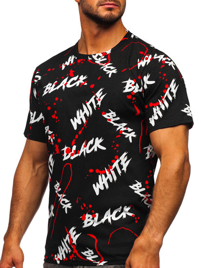 Camiseta de manga corta con impresión para hombre negro y rojo Bolf 14939