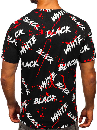 Camiseta de manga corta con impresión para hombre negro y rojo Bolf 14939