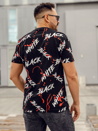 Camiseta de manga corta con impresión para hombre negro y rojo Bolf 14939A