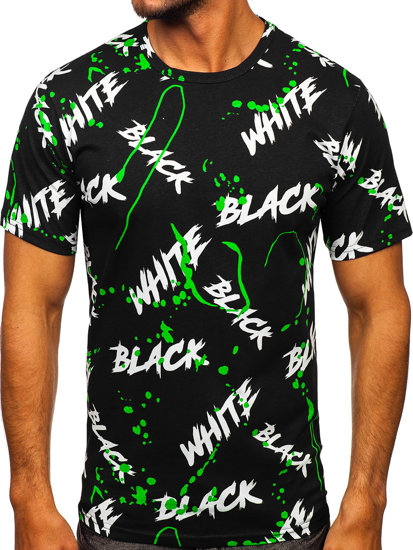 Camiseta de manga corta con impresión para hombre negro y verde Bolf 14939