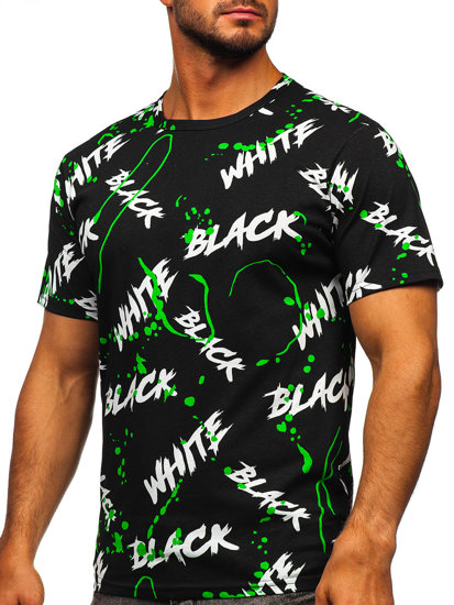 Camiseta de manga corta con impresión para hombre negro y verde Bolf 14939