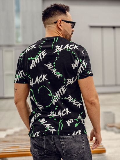 Camiseta de manga corta con impresión para hombre negro y verde Bolf 14939A