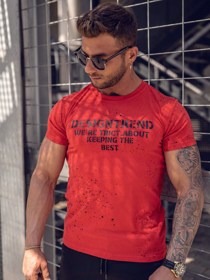 Camiseta de manga corta con impresión para hombre rojo Bolf 8T232