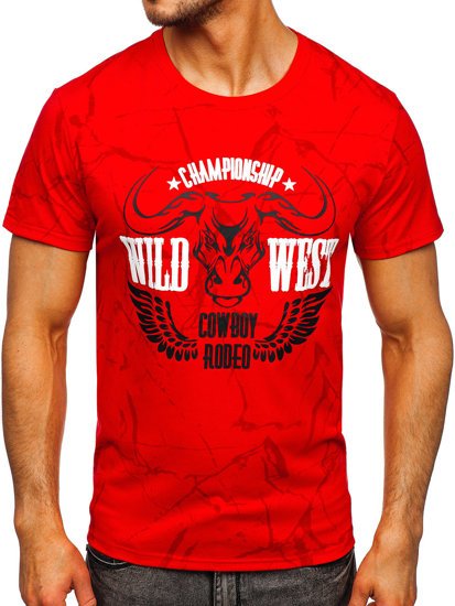 Camiseta de manga corta con impresión para hombre rojo Bolf Y70026