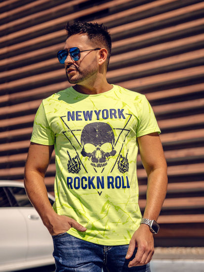 Camiseta de manga corta con impresión para hombre verde y fluorescente Bolf Y70030A