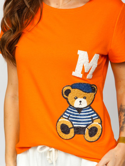 Camiseta de manga corta con parches para mujer naranja Bolf 52352