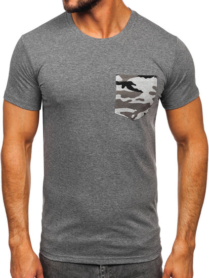 Camiseta de manga corta de camuflaje con impresión con bolsillo para hombre grafito Bolf 8T85 