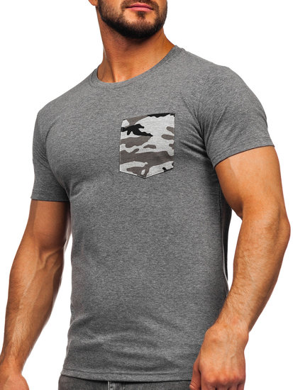 Camiseta de manga corta de camuflaje con impresión con bolsillo para hombre grafito Bolf 8T85 