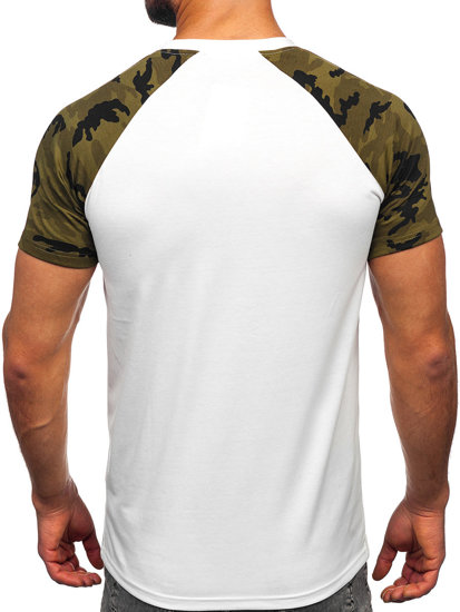 Camiseta de manga corta para hombre blanco y camuflaje Bolf 8T82