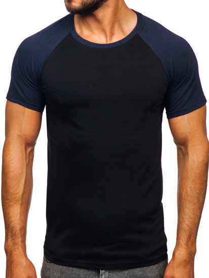 Camiseta de manga corta para hombre negro y azul oscuro Bolf 8T82