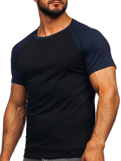 Camiseta de manga corta para hombre negro y azul oscuro Bolf 8T82