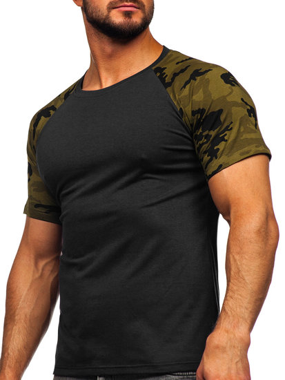 Camiseta de manga corta para hombre negro y camuflaje Bolf 8T82