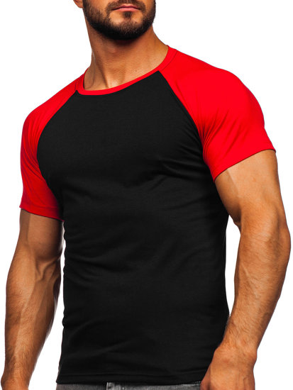 Camiseta de manga corta para hombre negro y rojo Bolf 8T82