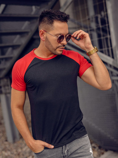 Camiseta de manga corta para hombre negro y rojo Bolf 8T82A