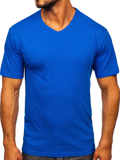 Camiseta de manga corta sin estampado con escote de pico para hombre azul Bolf 192131