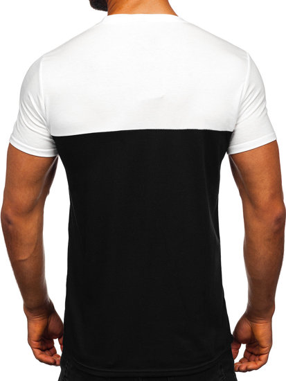 Camiseta de manga corta sin impresión con bolsillo para hombre blanco y negro Bolf 8T91