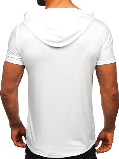 Camiseta de manga corta sin impresión con capucha para hombre blanco Bolf 8T89