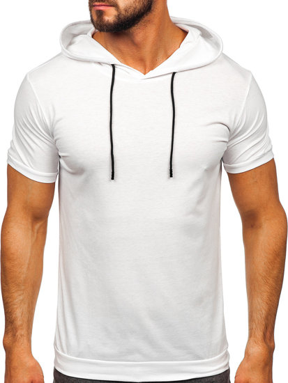 Camiseta de manga corta sin impresión con capucha para hombre blanco Bolf 8T955