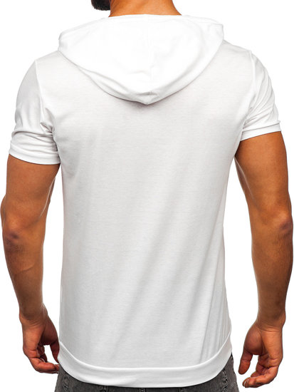 Camiseta de manga corta sin impresión con capucha para hombre blanco Bolf 8T955