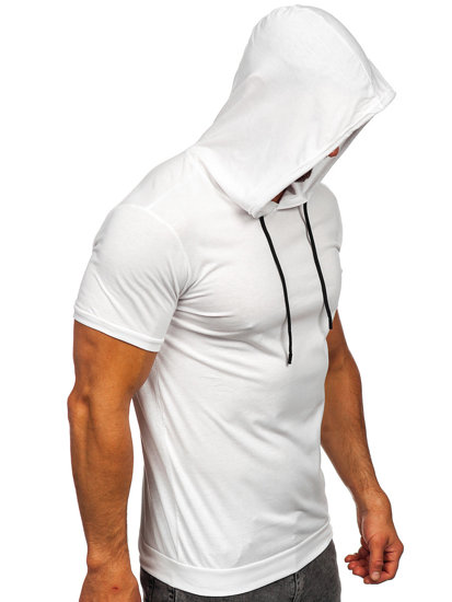 Camiseta de manga corta sin impresión con capucha para hombre blanco Bolf 8T955