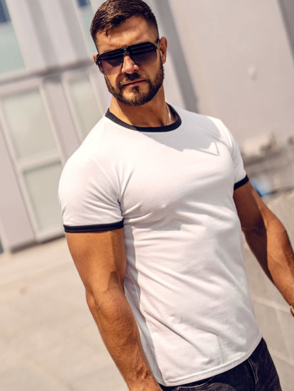 Camiseta de manga corta sin impresión para hombre blanco Bolf 8T83A