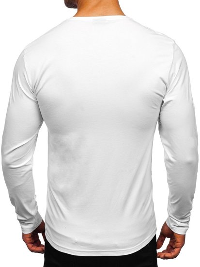 Camiseta de manga larga con escote de pico sin impresión para hombre blanco Bolf 172008