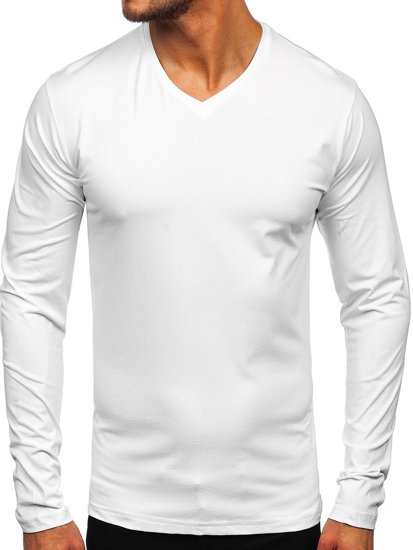 Camiseta de manga larga con escote de pico sin impresión para hombre blanco Bolf 172008