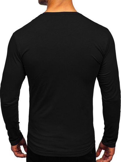 Camiseta de manga larga con escote de pico sin impresión para hombre negro Bolf 172008