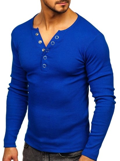 Camiseta de manga larga sin estampado para hombre azul medio Bolf 145362