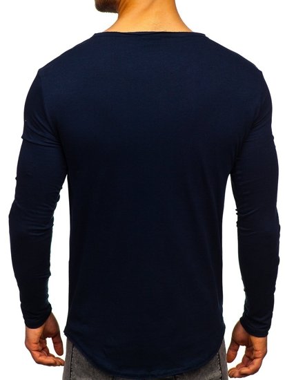 Camiseta de manga larga sin impresión para hombre azul oscuro Bolf 5059