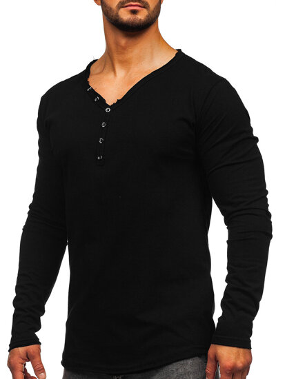 Camiseta de manga larga sin impresión para hombre para hombre negro Bolf 5059